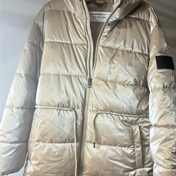 Calvin Klein Jeans Women's Quilted Puffer Hood Jacket in Khaki Size L NWT - Picture 5 of 15